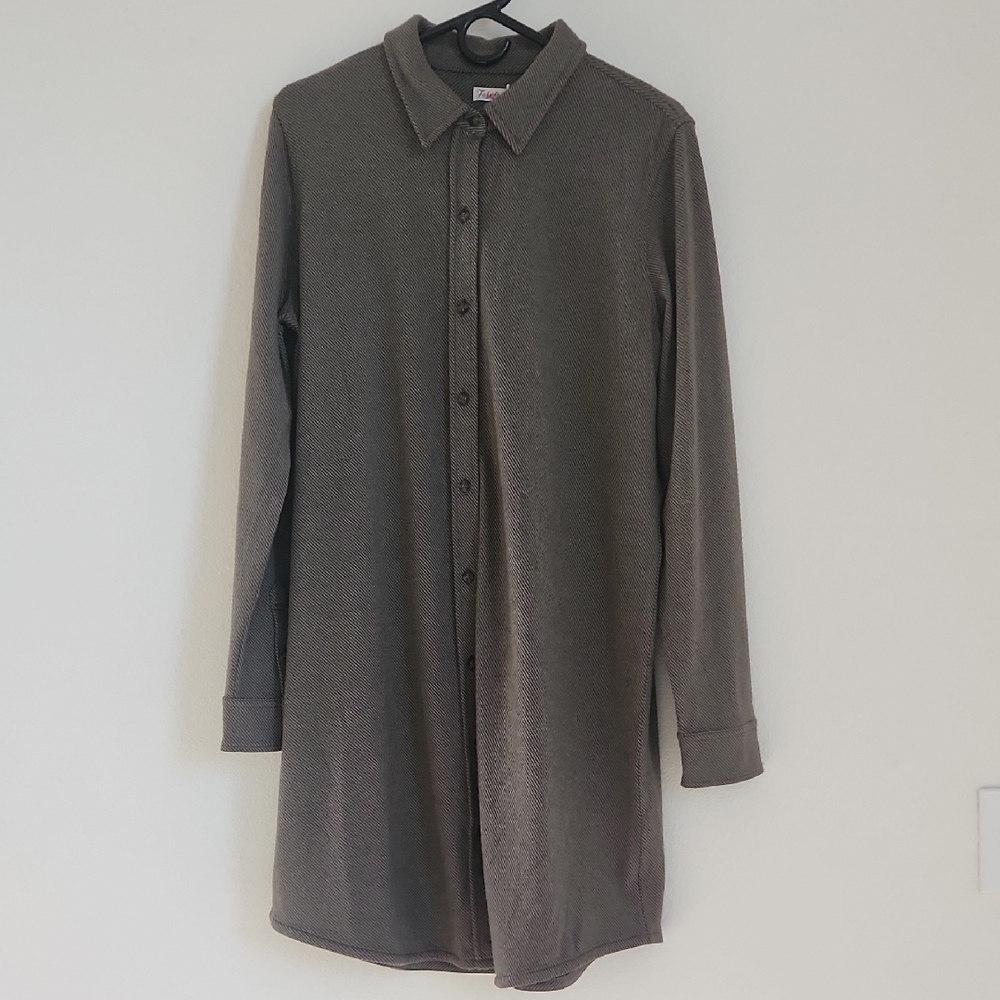 Faherty Olive Striped Button-Up Sweater Dress